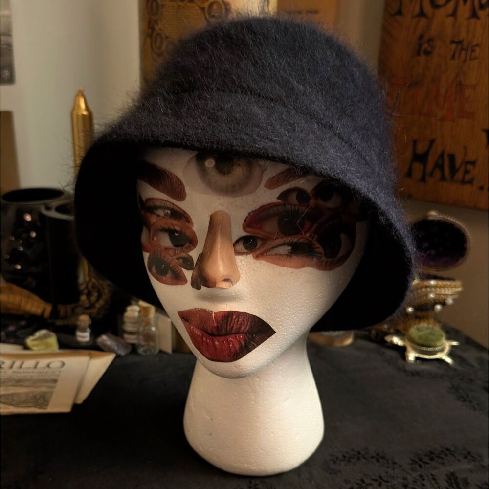 Angora Wool Cloche Bucket Hat Women's One Size Black